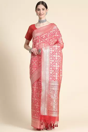 Woven Design Zari Pure Linen Jamdani Saree