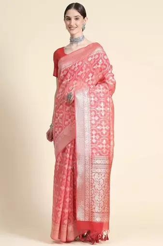 Woven Design Zari Pure Linen Jamdani Saree