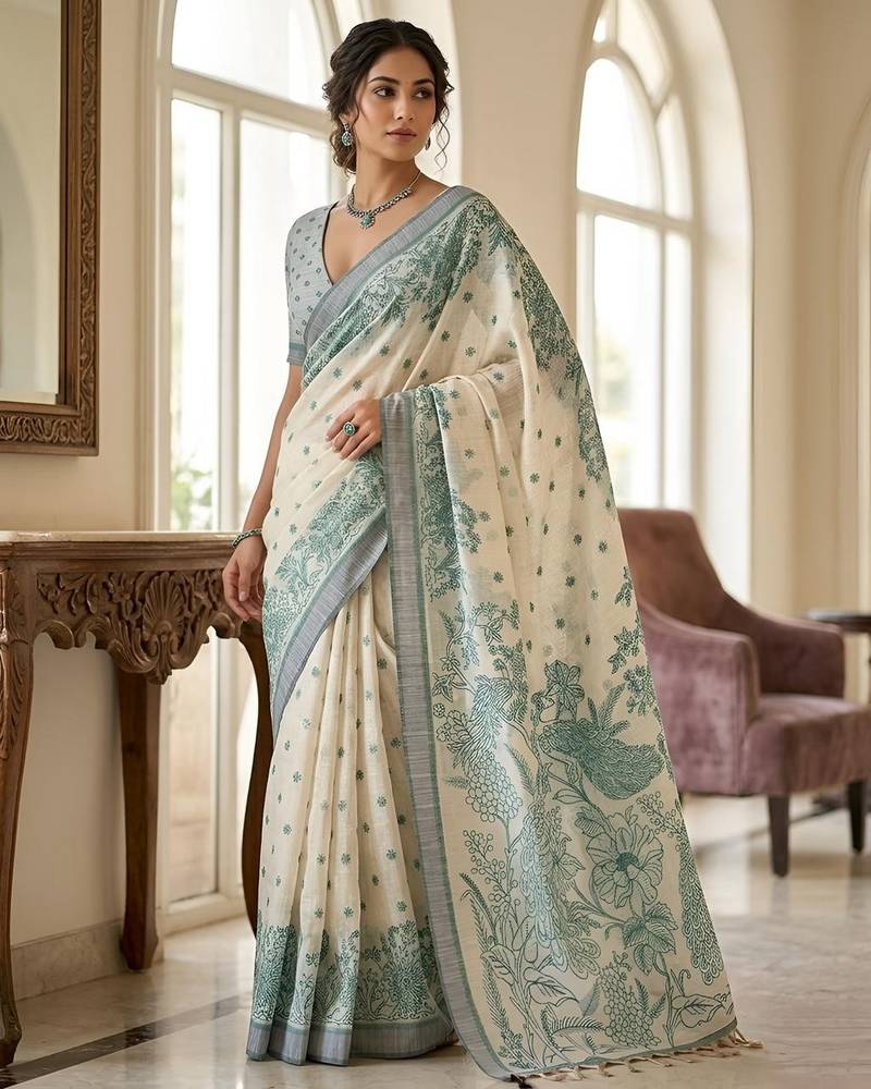 green color cotton blend designer ethnic partywear saree