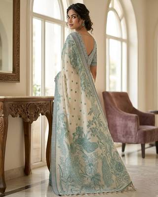 green color cotton blend designer ethnic partywear saree 2