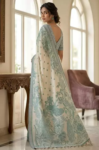 green color cotton blend designer ethnic partywear saree