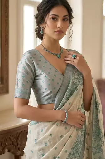 green color cotton blend designer ethnic partywear saree