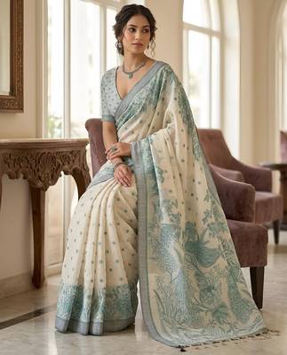green color cotton blend designer ethnic partywear saree 4