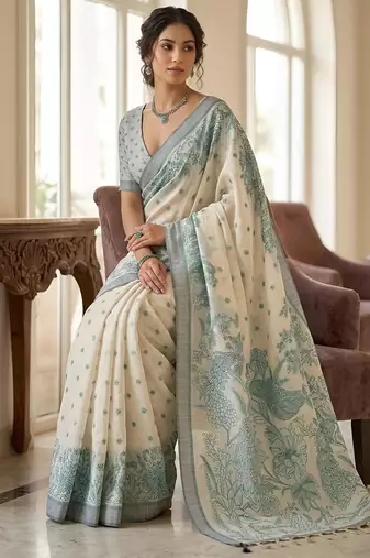 green color cotton blend designer ethnic partywear saree