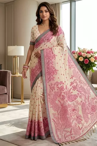 pink color cotton blend designer ethnic partywear saree