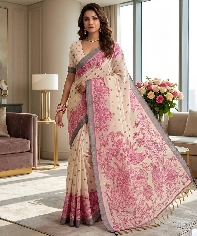 pink color cotton blend designer ethnic partywear saree