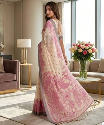 pink color cotton blend designer ethnic partywear saree 2