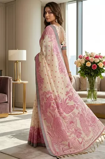 pink color cotton blend designer ethnic partywear saree