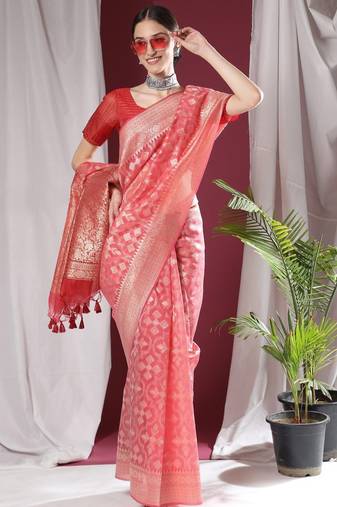 Woven Design Zari Pure Linen Jamdani Saree