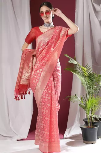 Woven Design Zari Pure Linen Jamdani Saree