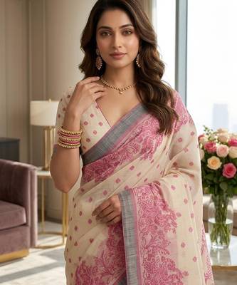 pink color cotton blend designer ethnic partywear saree 3