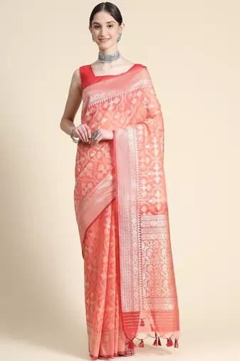 Woven Design Zari Pure Linen Jamdani Saree