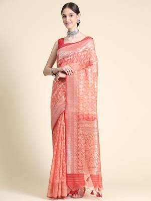 Woven Design Zari Pure Linen Jamdani Saree 3