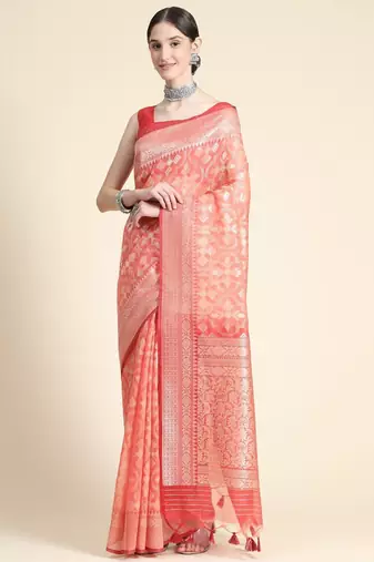 Woven Design Zari Pure Linen Jamdani Saree