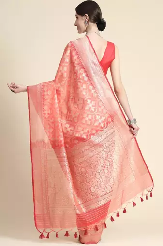 Woven Design Zari Pure Linen Jamdani Saree