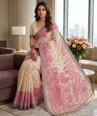 pink color cotton blend designer ethnic partywear saree 4