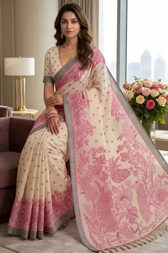 pink color cotton blend designer ethnic partywear saree