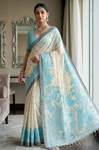 rama color cotton blend designer ethnic partywear saree