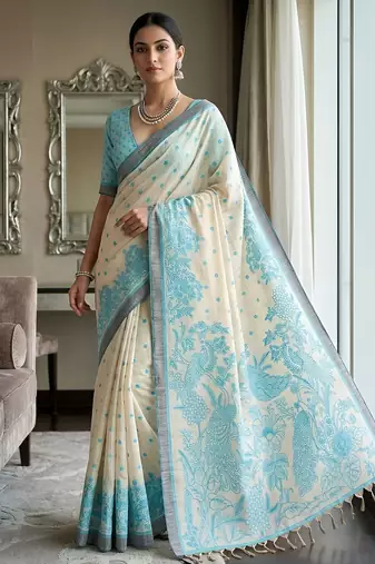 rama color cotton blend designer ethnic partywear saree