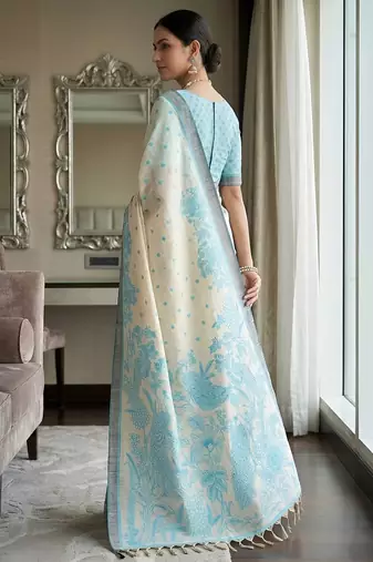 rama color cotton blend designer ethnic partywear saree