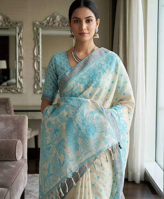 rama color cotton blend designer ethnic partywear saree 3
