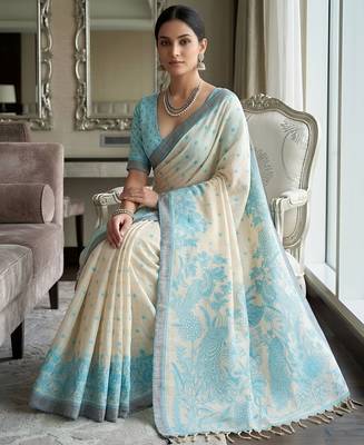 rama color cotton blend designer ethnic partywear saree 4