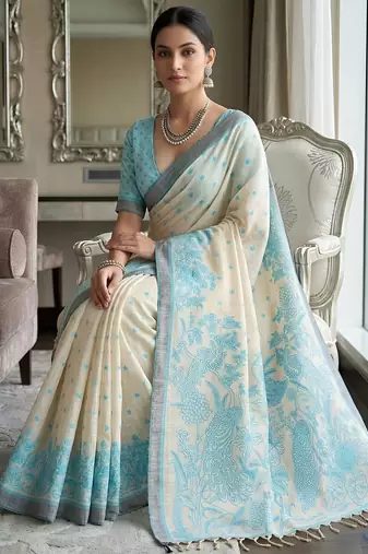 rama color cotton blend designer ethnic partywear saree