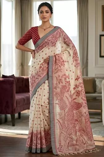 red color cotton blend designer ethnic partywear saree
