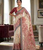 red color cotton blend designer ethnic partywear saree