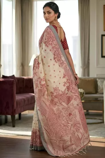 red color cotton blend designer ethnic partywear saree