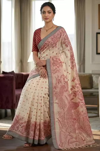 red color cotton blend designer ethnic partywear saree