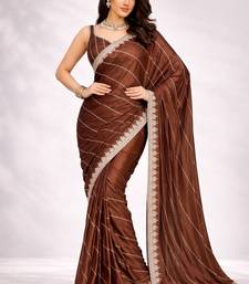 brown color crepe ready to wear partywear saree