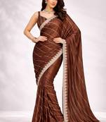 brown color crepe ready to wear partywear saree