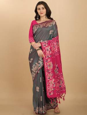 Woven Design Ethnic Motifs Zari Bhagalpuri Saree 1