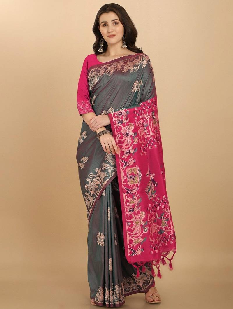 Woven Design Ethnic Motifs Zari Bhagalpuri Saree