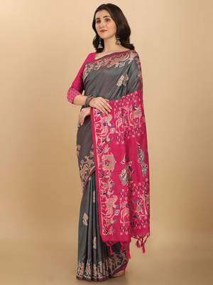 Woven Design Ethnic Motifs Zari Bhagalpuri Saree 2