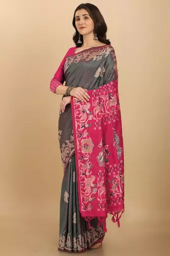 Woven Design Ethnic Motifs Zari Bhagalpuri Saree