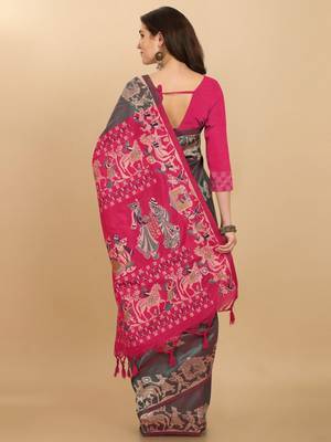 Woven Design Ethnic Motifs Zari Bhagalpuri Saree 3