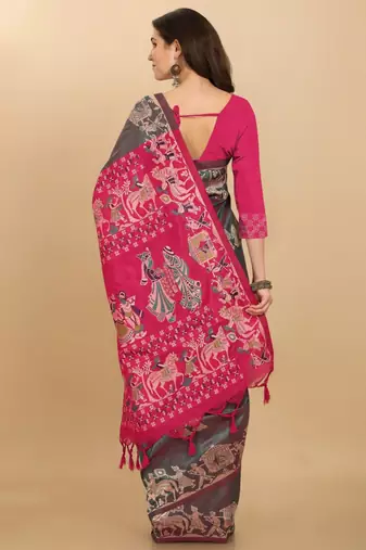 Woven Design Ethnic Motifs Zari Bhagalpuri Saree
