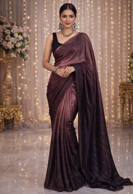 Coffee color chiffon fabric ready to wear partywear saree 1
