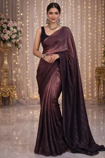 Coffee color chiffon fabric ready to wear partywear saree