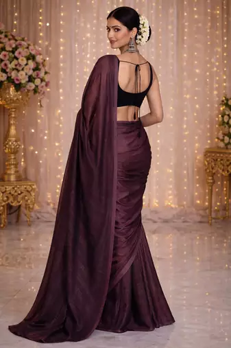 Coffee color chiffon fabric ready to wear partywear saree