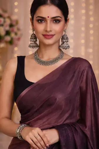 Coffee color chiffon fabric ready to wear partywear saree