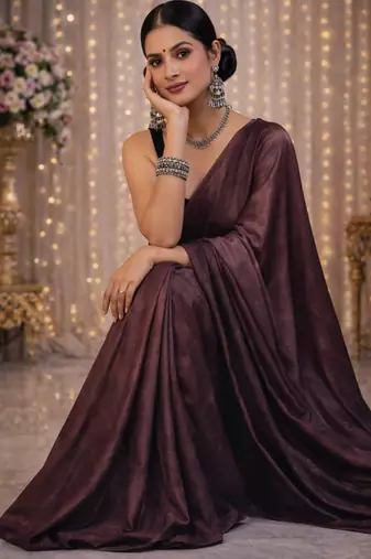 Coffee color chiffon fabric ready to wear partywear saree