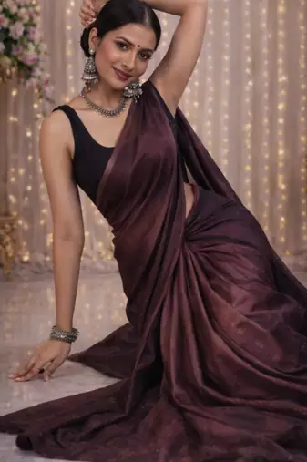 Coffee color chiffon fabric ready to wear partywear saree