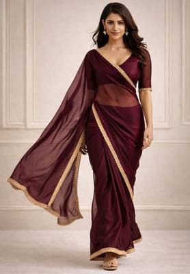 maroon color tissue ready to wear partywear saree 1