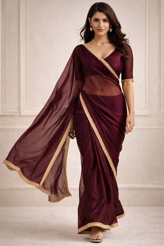 maroon color tissue ready to wear partywear saree