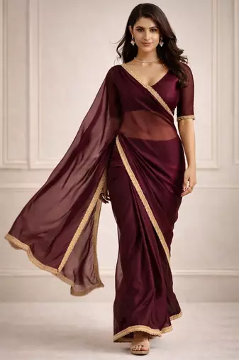 maroon color tissue ready to wear partywear saree