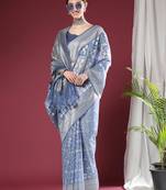 Ethnic Motifs Woven Design Zari Pure Linen Jamdani Saree