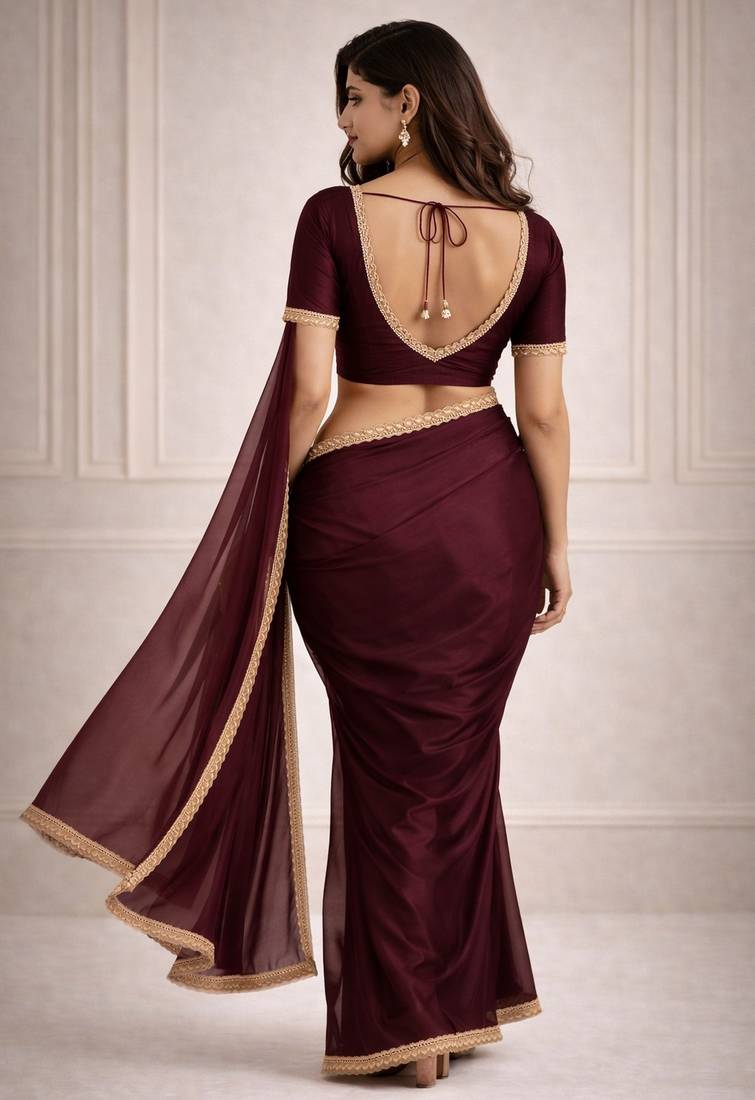 maroon color tissue ready to wear partywear saree